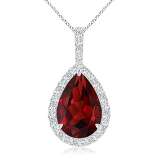 15x10mm AAAA Claw-Set Garnet Teardrop Halo Pendant in P950 Platinum
