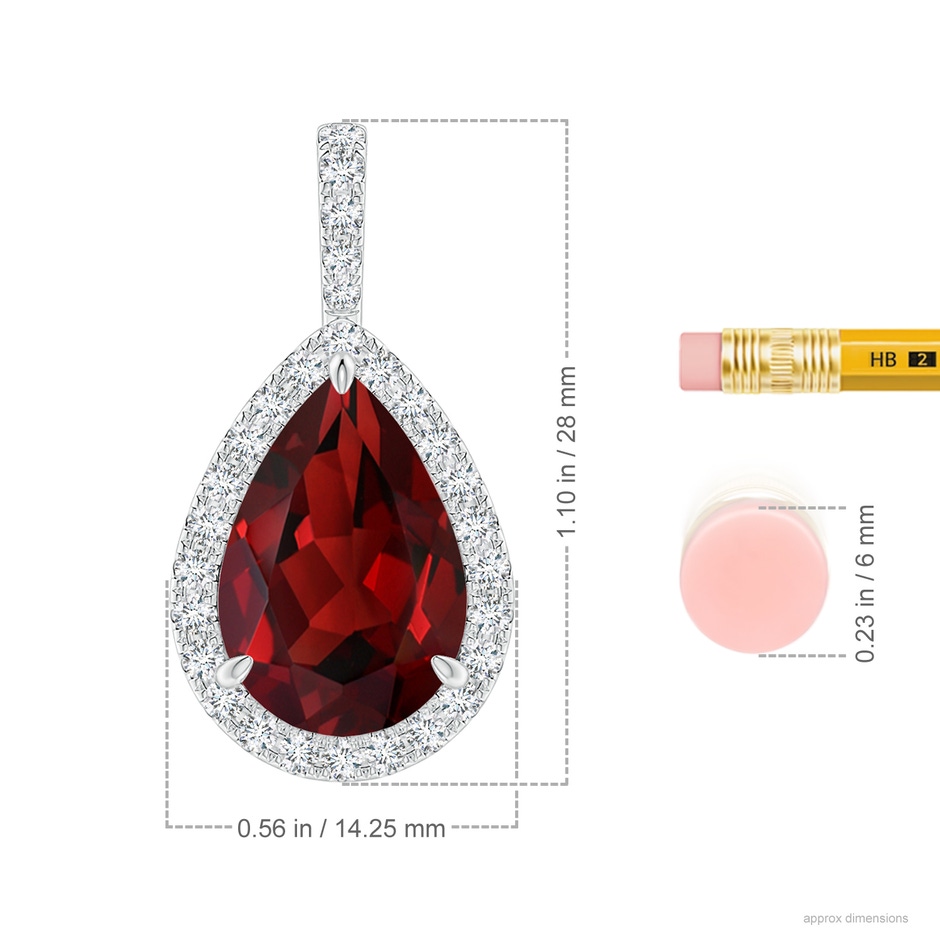 15x10mm AAAA Claw-Set Garnet Teardrop Halo Pendant in P950 Platinum ruler