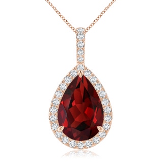 15x10mm AAAA Claw-Set Garnet Teardrop Halo Pendant in Rose Gold