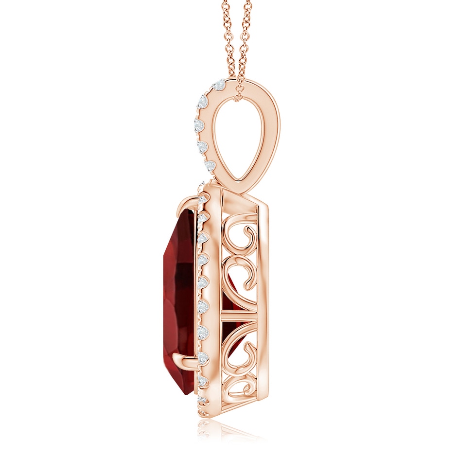 15x10mm AAAA Claw-Set Garnet Teardrop Halo Pendant in Rose Gold side 199