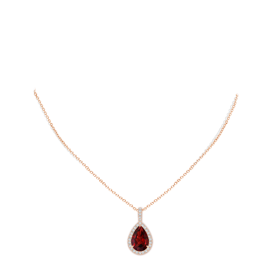15x10mm AAAA Claw-Set Garnet Teardrop Halo Pendant in Rose Gold pen