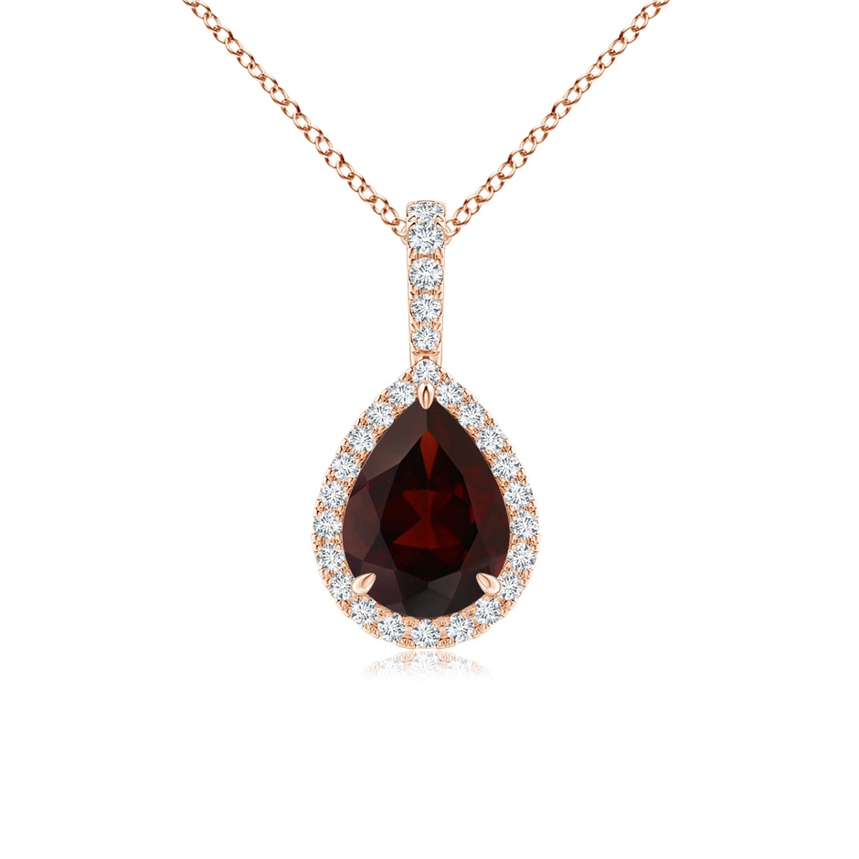 8x6mm A Garnet Teardrop Pendant with Diamond Halo in Rose Gold 