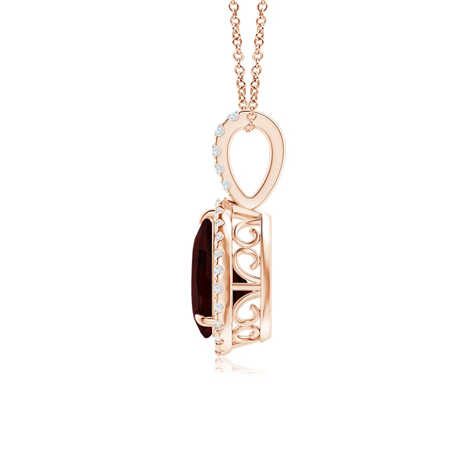 8x6mm A Garnet Teardrop Pendant with Diamond Halo in Rose Gold side-1