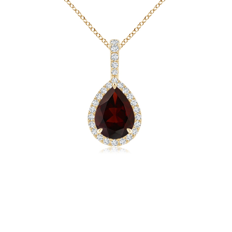 8x6mm A Claw-Set Garnet Teardrop Halo Pendant in Yellow Gold 