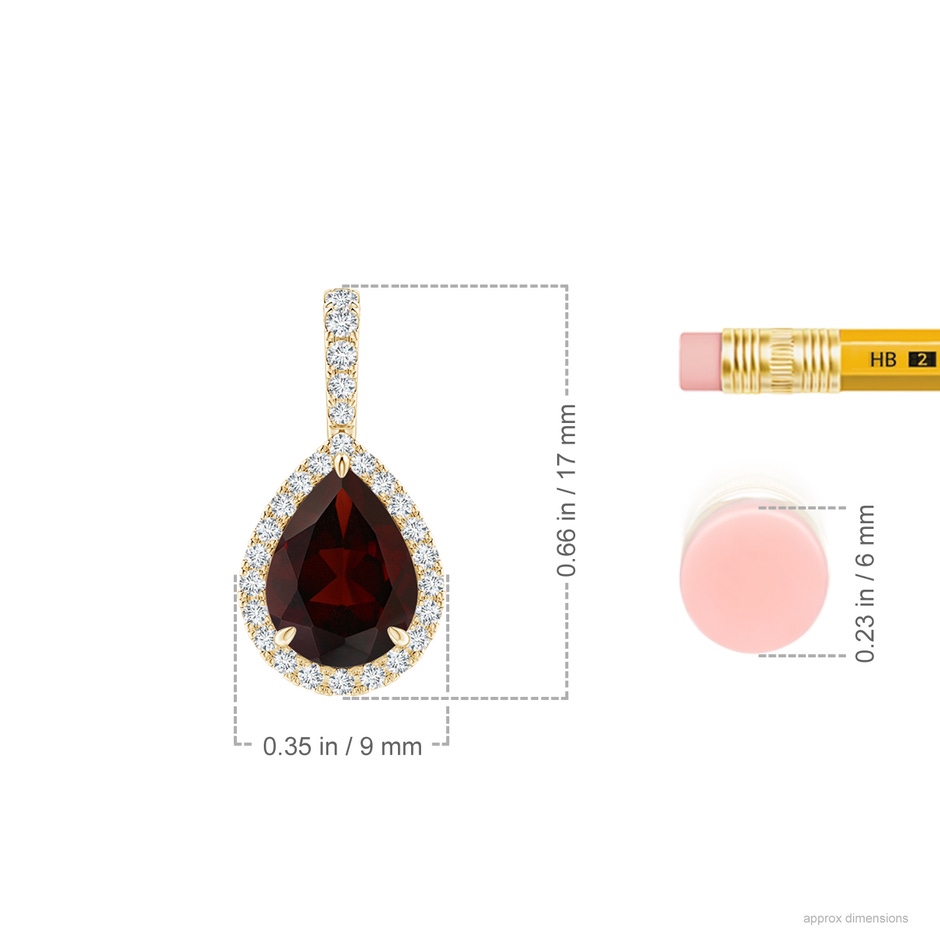 8x6mm A Claw-Set Garnet Teardrop Halo Pendant in Yellow Gold ruler