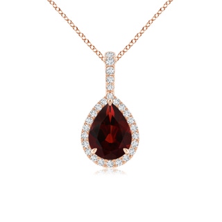 8x6mm AA Garnet Teardrop Pendant with Diamond Halo in Rose Gold