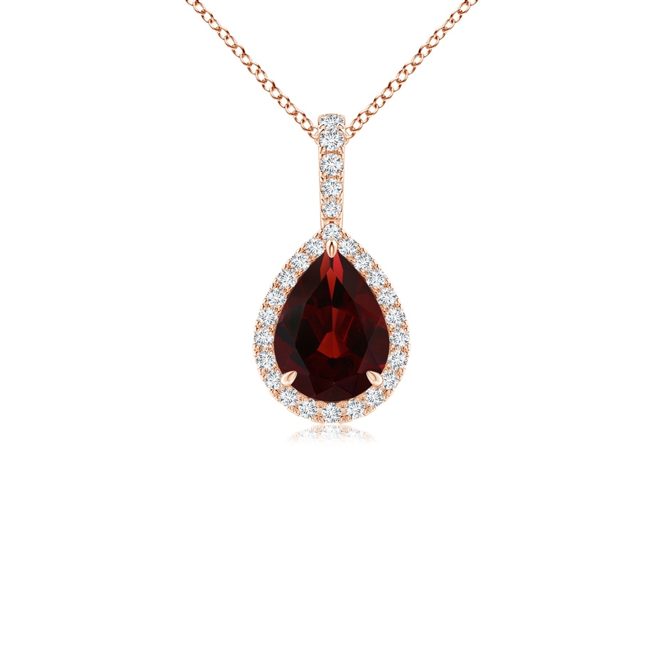 8x6mm AA Claw-Set Garnet Teardrop Halo Pendant in Rose Gold 