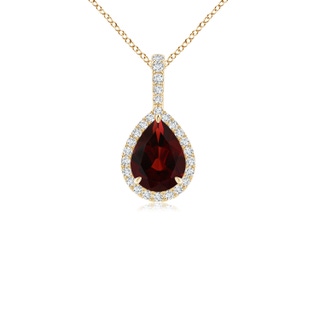 8x6mm AA Claw-Set Garnet Teardrop Halo Pendant in Yellow Gold