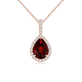 8x6mm AAA Garnet Teardrop Pendant with Diamond Halo in 9K Rose Gold