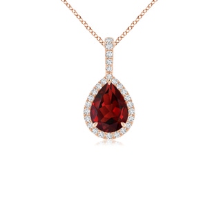 8x6mm AAAA Claw-Set Garnet Teardrop Halo Pendant in 10K Rose Gold