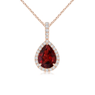 8x6mm AAAA Garnet Teardrop Pendant with Diamond Halo in 9K Rose Gold