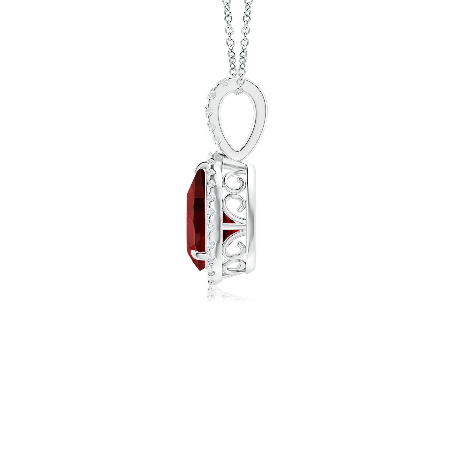 8x6mm AAAA Claw-Set Garnet Teardrop Halo Pendant in P950 Platinum