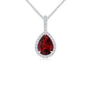 8x6mm AAAA Claw-Set Garnet Teardrop Halo Pendant in White Gold