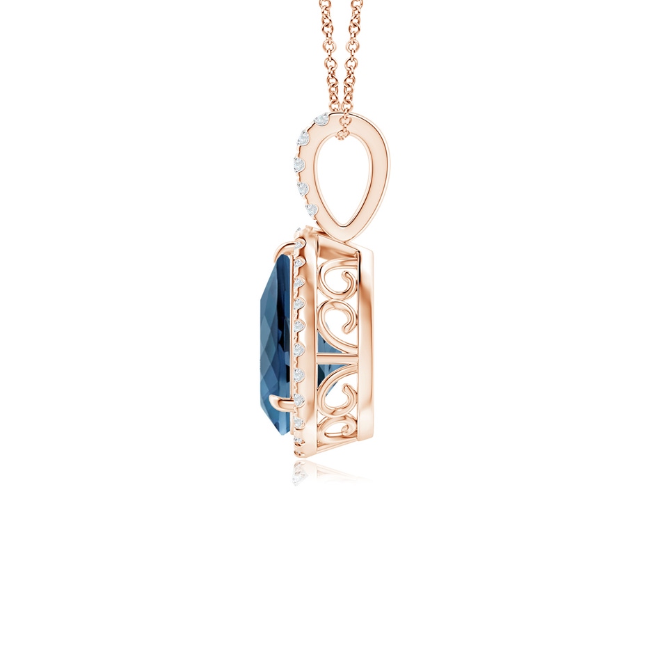 10x7mm A Claw-Set London Blue Topaz Teardrop Halo Pendant in Rose Gold side 199