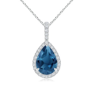 10x7mm AA London Blue Topaz Teardrop Pendant with Diamond Halo in P950 Platinum