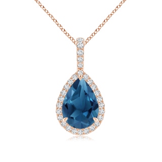 10x7mm AA London Blue Topaz Teardrop Pendant with Diamond Halo in Rose Gold