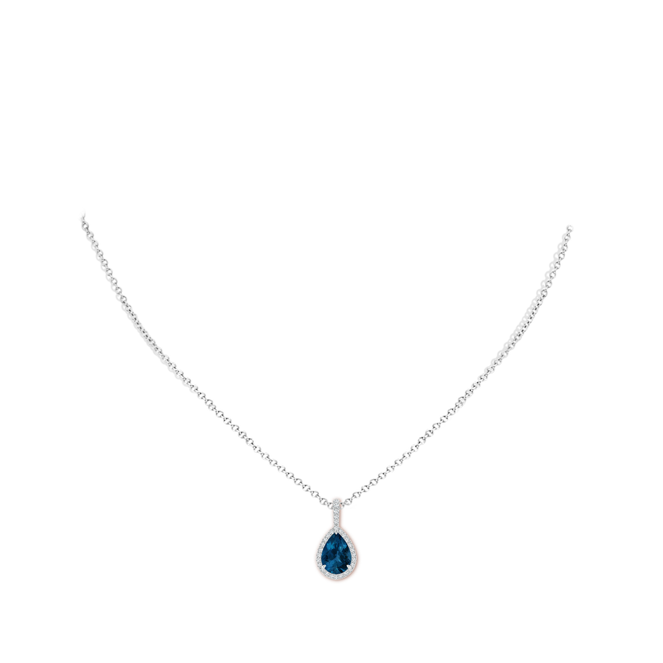 10x7mm AAA Claw-Set London Blue Topaz Teardrop Halo Pendant in 18K White Gold pen