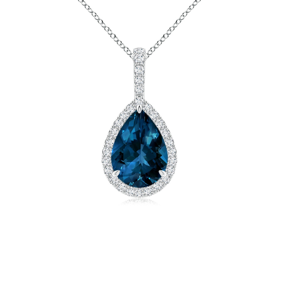 10x7mm AAAA London Blue Topaz Teardrop Pendant with Diamond Halo in White Gold 