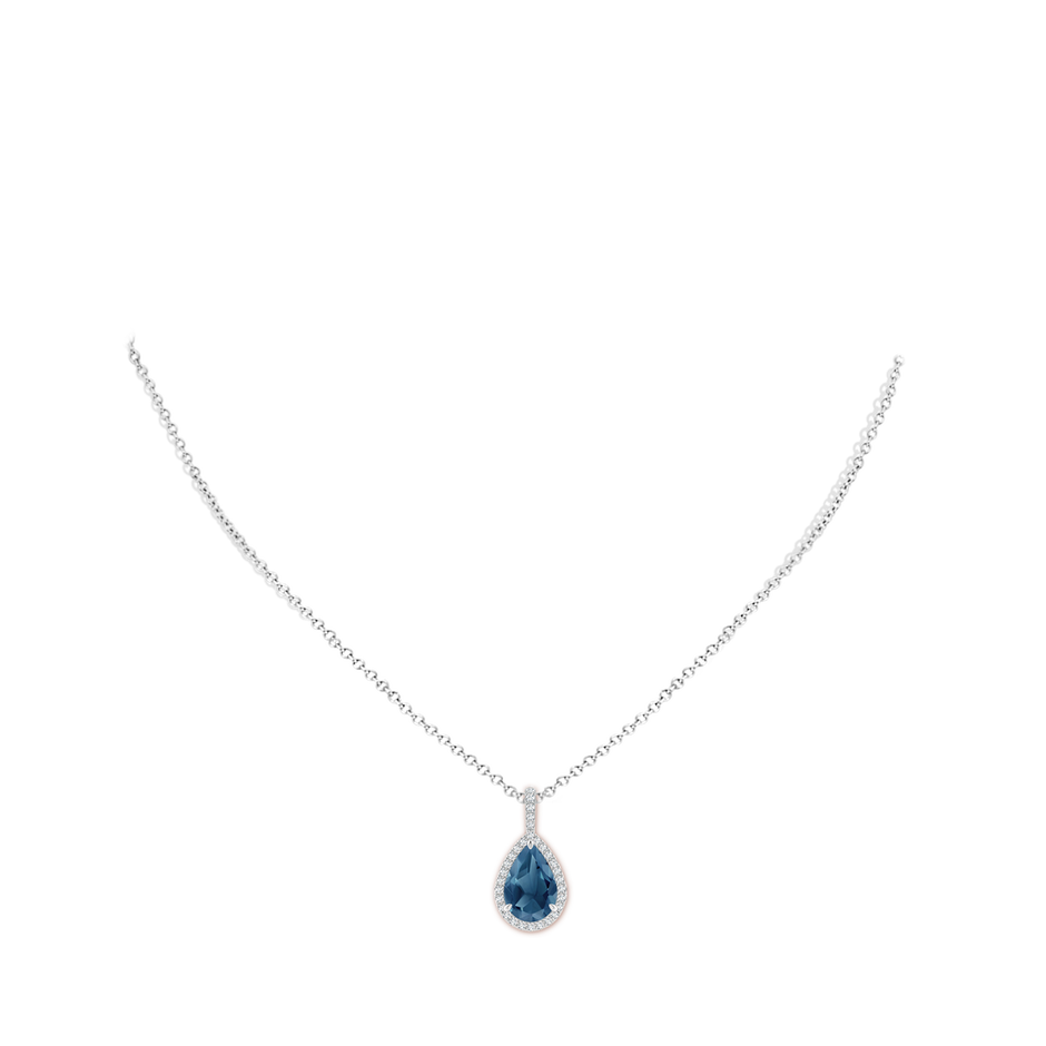 12x8mm A Claw-Set London Blue Topaz Teardrop Halo Pendant in P950 Platinum pen