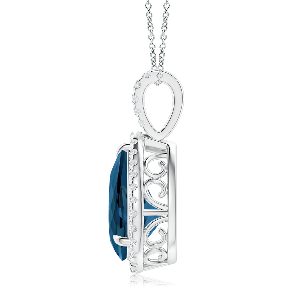 12x8mm AAA London Blue Topaz Teardrop Pendant with Diamond Halo in White Gold - side 199