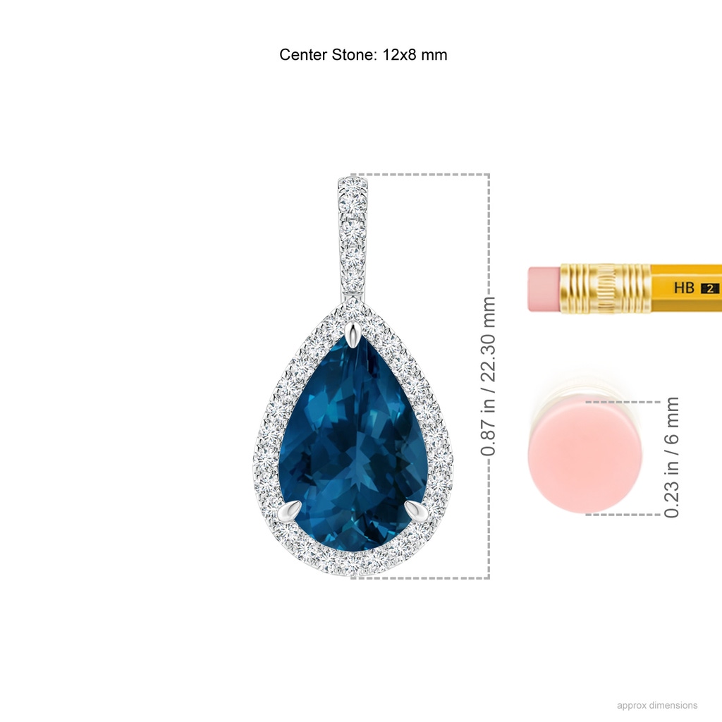 12x8mm AAA London Blue Topaz Teardrop Pendant with Diamond Halo in White Gold Product Image