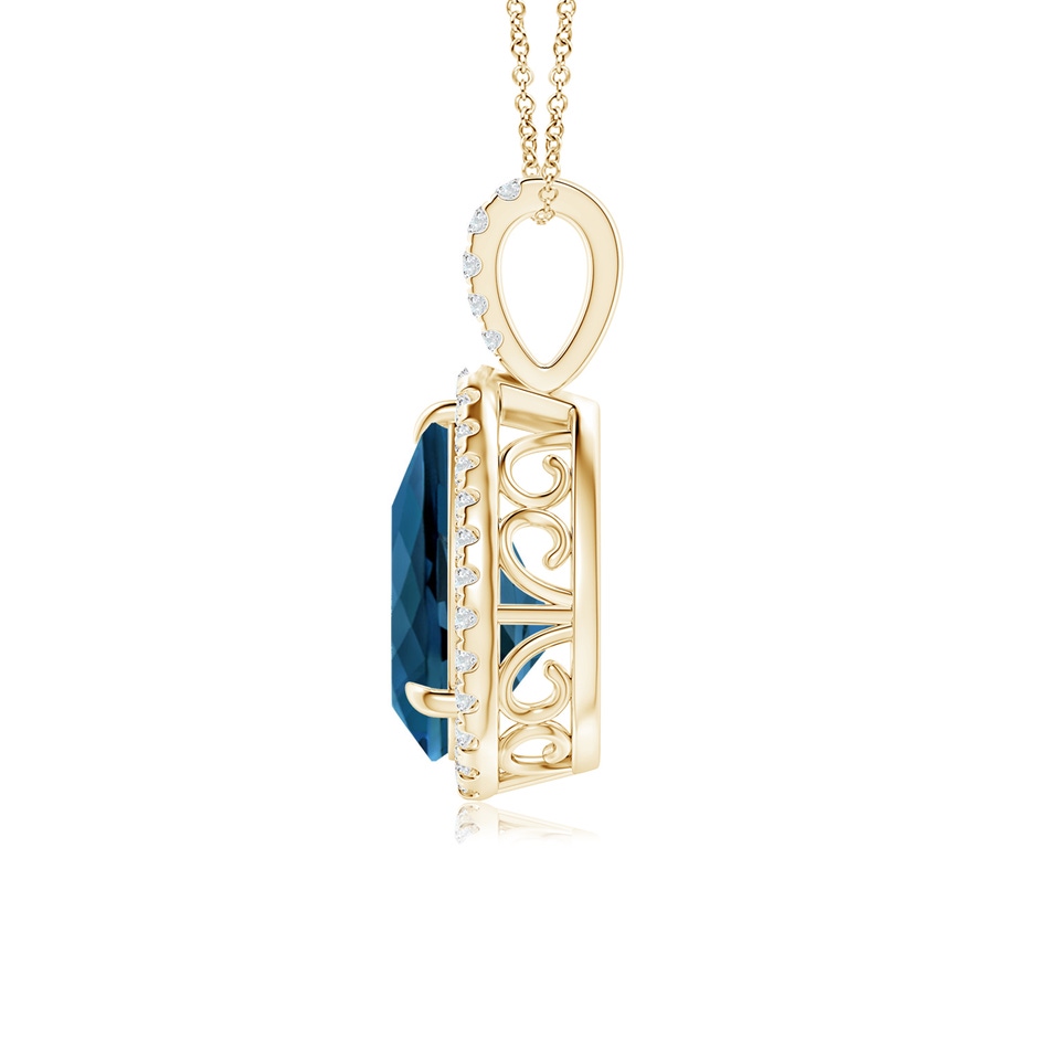 12x8mm AAA Claw-Set London Blue Topaz Teardrop Halo Pendant in Yellow Gold side 199