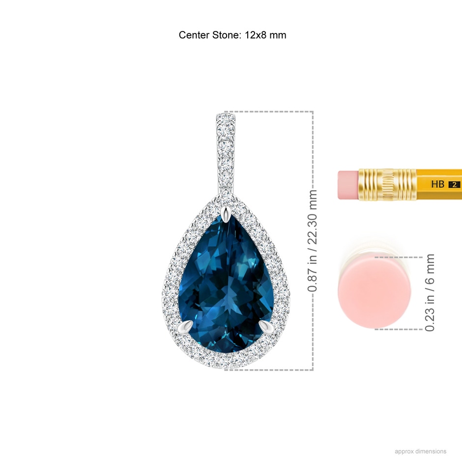 12x8mm AAAA London Blue Topaz Teardrop Pendant with Diamond Halo in P950 Platinum ruler