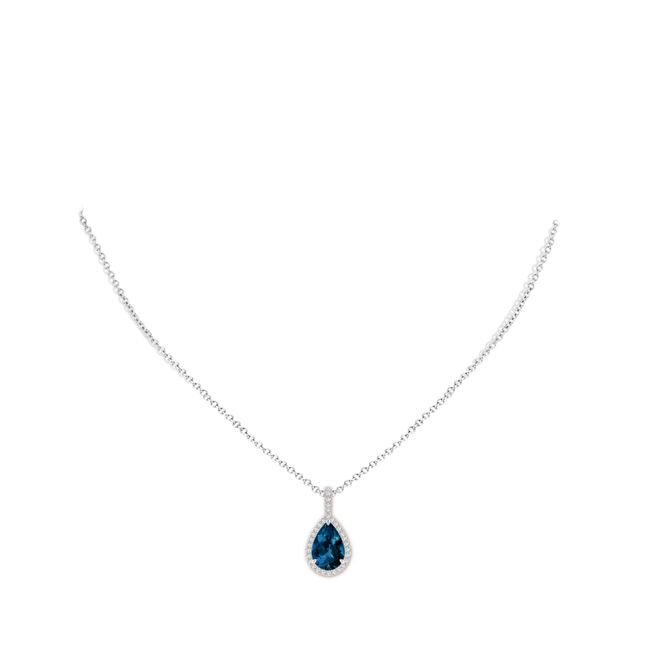 12x8mm AAAA London Blue Topaz Teardrop Pendant with Diamond Halo in P950 Platinum pen