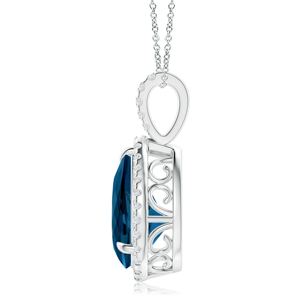 12x8mm AAAA London Blue Topaz Teardrop Pendant with Diamond Halo in White Gold - side 199