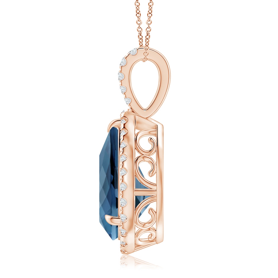 15x10mm A Claw-Set London Blue Topaz Teardrop Halo Pendant in Rose Gold side 199