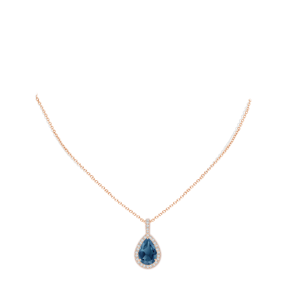 15x10mm A Claw-Set London Blue Topaz Teardrop Halo Pendant in Rose Gold pen