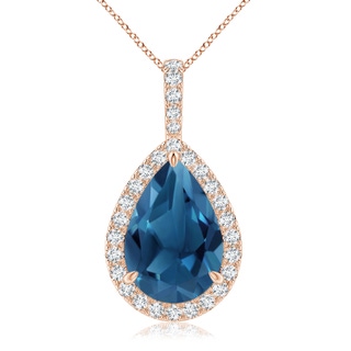 15x10mm AA Claw-Set London Blue Topaz Teardrop Halo Pendant in Rose Gold