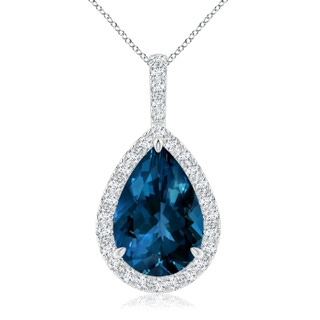 15x10mm AAAA Claw-Set London Blue Topaz Teardrop Halo Pendant in P950 Platinum