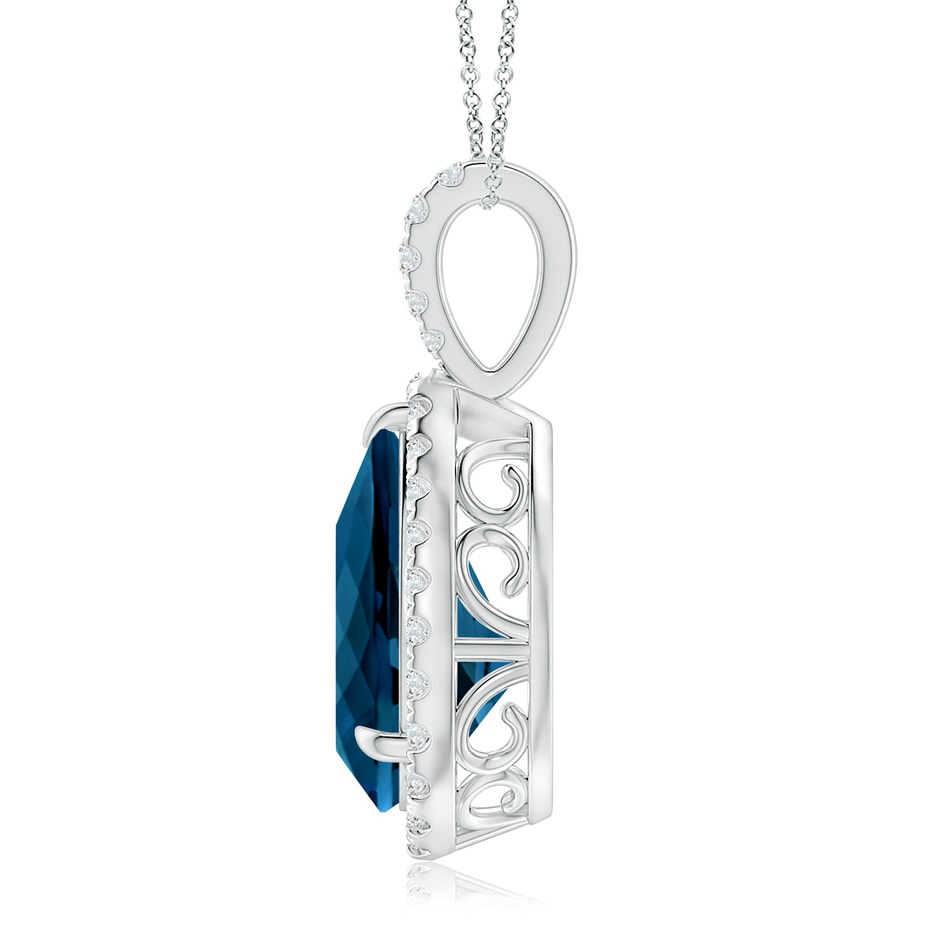 15x10mm AAAA Claw-Set London Blue Topaz Teardrop Halo Pendant in P950 Platinum side 199