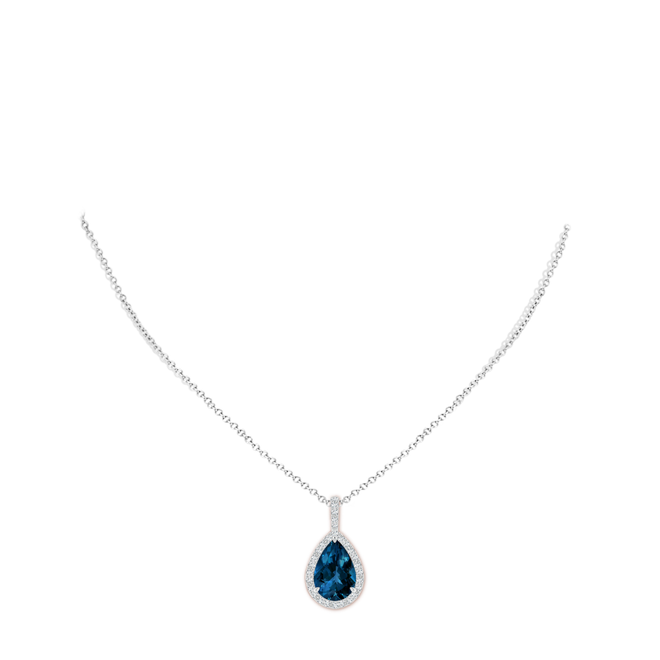 15x10mm AAAA Claw-Set London Blue Topaz Teardrop Halo Pendant in P950 Platinum pen
