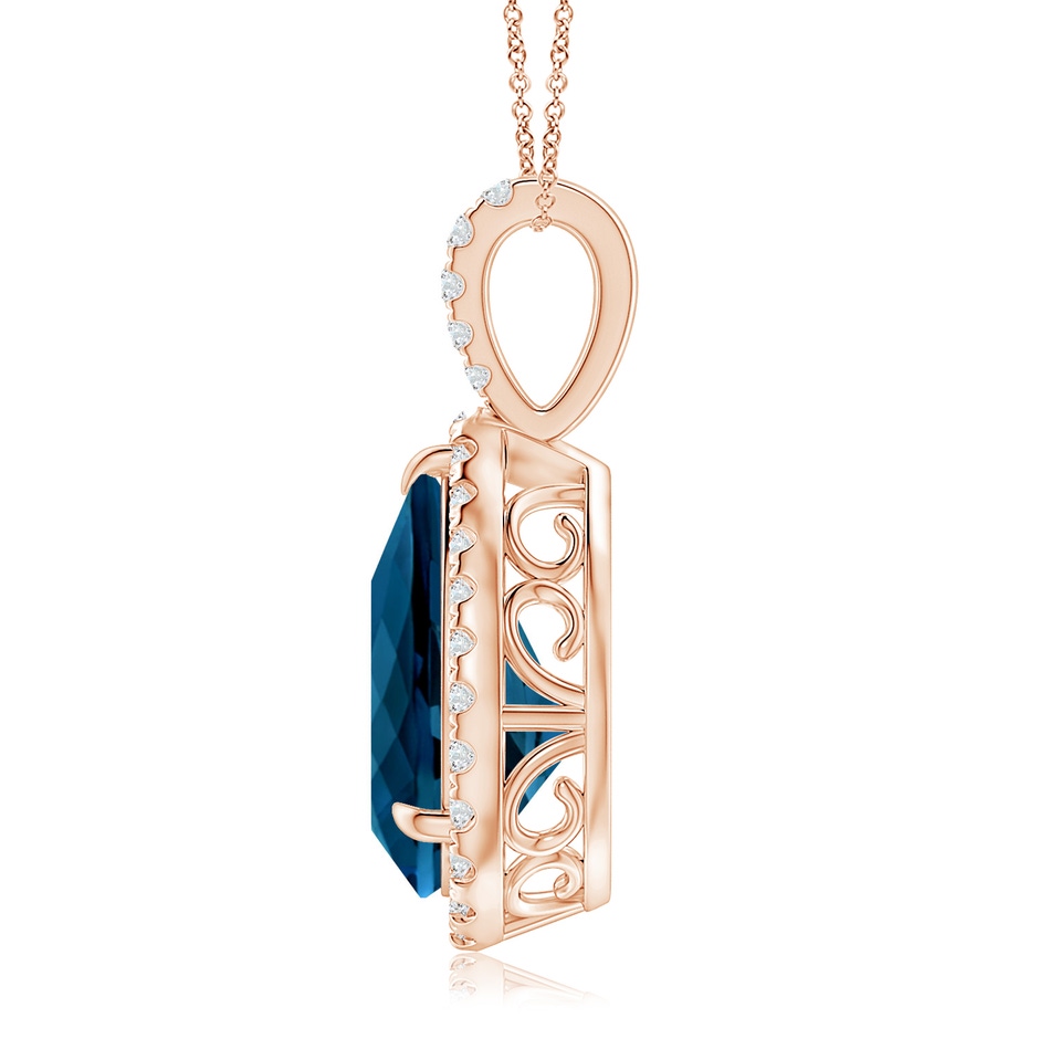 15x10mm AAAA Claw-Set London Blue Topaz Teardrop Halo Pendant in Rose Gold side 199