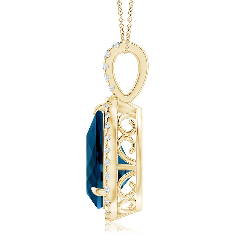 15x10mm AAAA Claw-Set London Blue Topaz Teardrop Halo Pendant in Yellow Gold side 199
