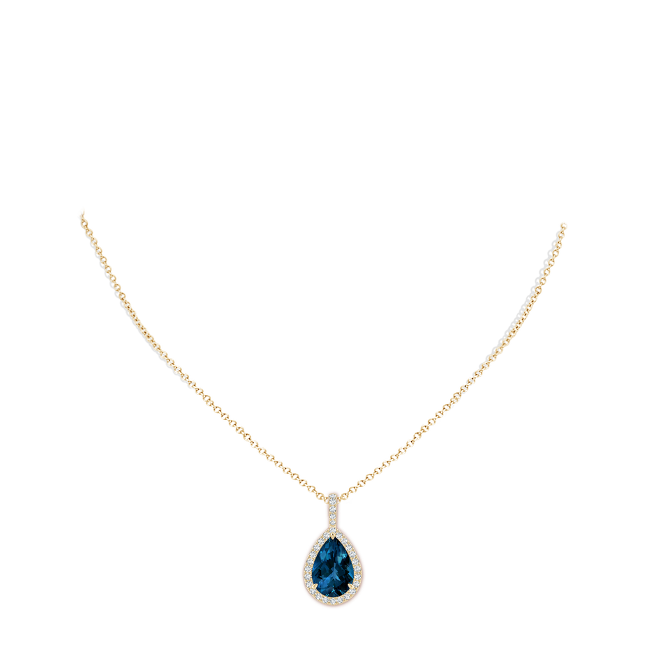 15x10mm AAAA Claw-Set London Blue Topaz Teardrop Halo Pendant in Yellow Gold pen