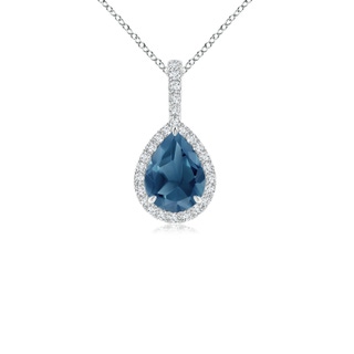 8x6mm A Claw-Set London Blue Topaz Teardrop Halo Pendant in P950 Platinum