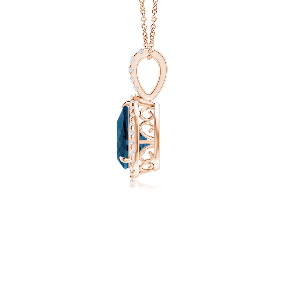 8x6mm AAA London Blue Topaz Teardrop Pendant with Diamond Halo in Rose Gold side 199