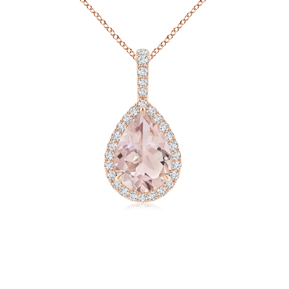 10x7mm A Morganite Teardrop Pendant with Diamond Halo in Rose Gold 