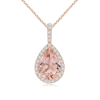 10x7mm AAA Morganite Teardrop Pendant with Diamond Halo in Rose Gold