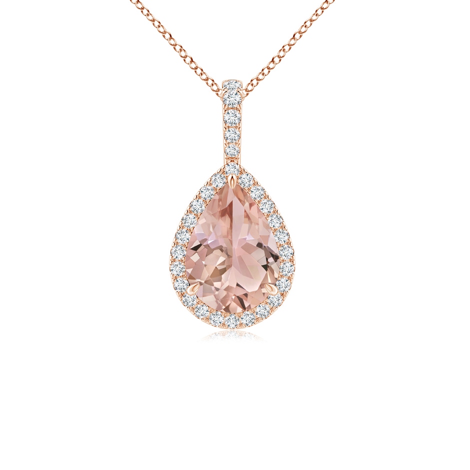 10x7mm AAA Morganite Teardrop Pendant with Diamond Halo in Rose Gold 