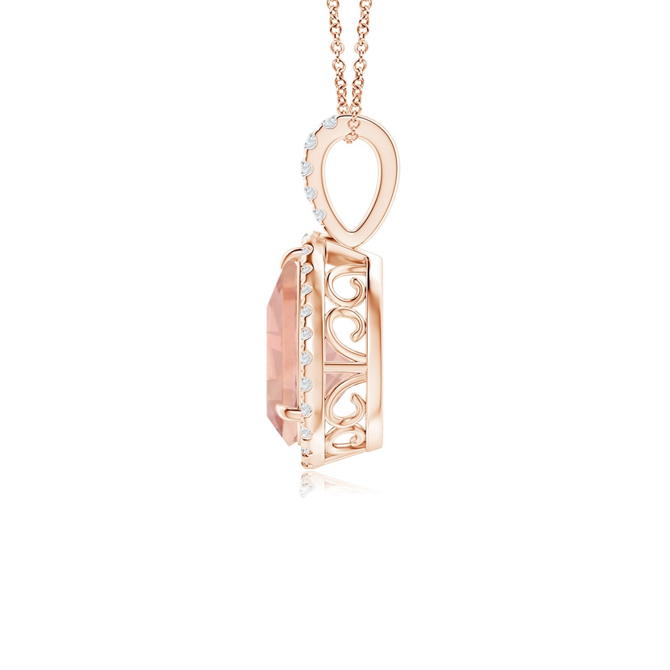 10x7mm AAA Morganite Teardrop Pendant with Diamond Halo in Rose Gold side 199