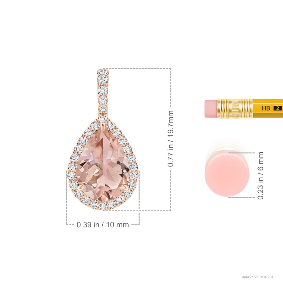 10x7mm AAA Morganite Teardrop Pendant with Diamond Halo in Rose Gold ruler