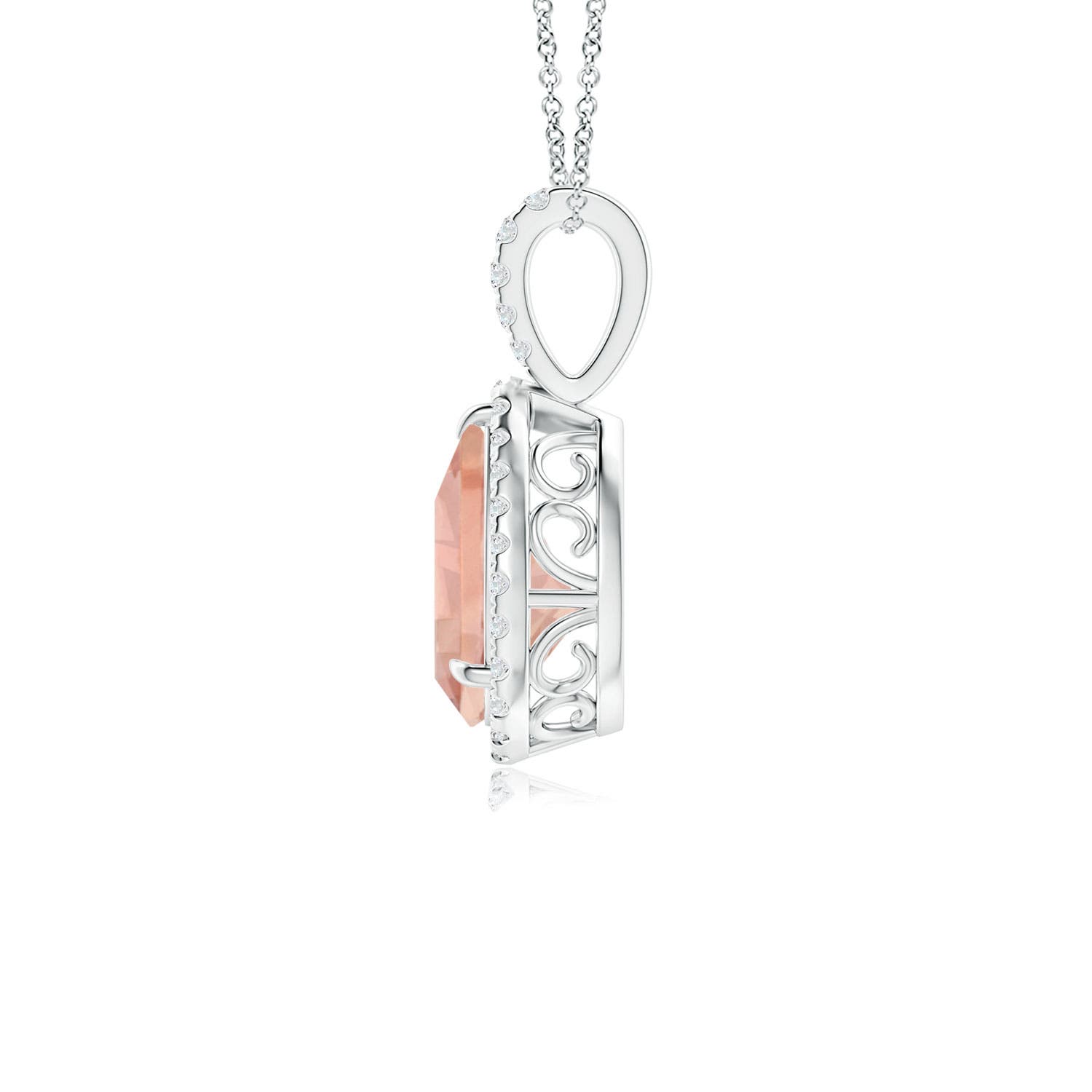 10x7mm AAA Morganite Teardrop Pendant with Diamond Halo in White Gold