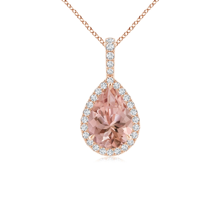 10x7mm AAAA Morganite Teardrop Pendant with Diamond Halo in 18K Rose Gold 