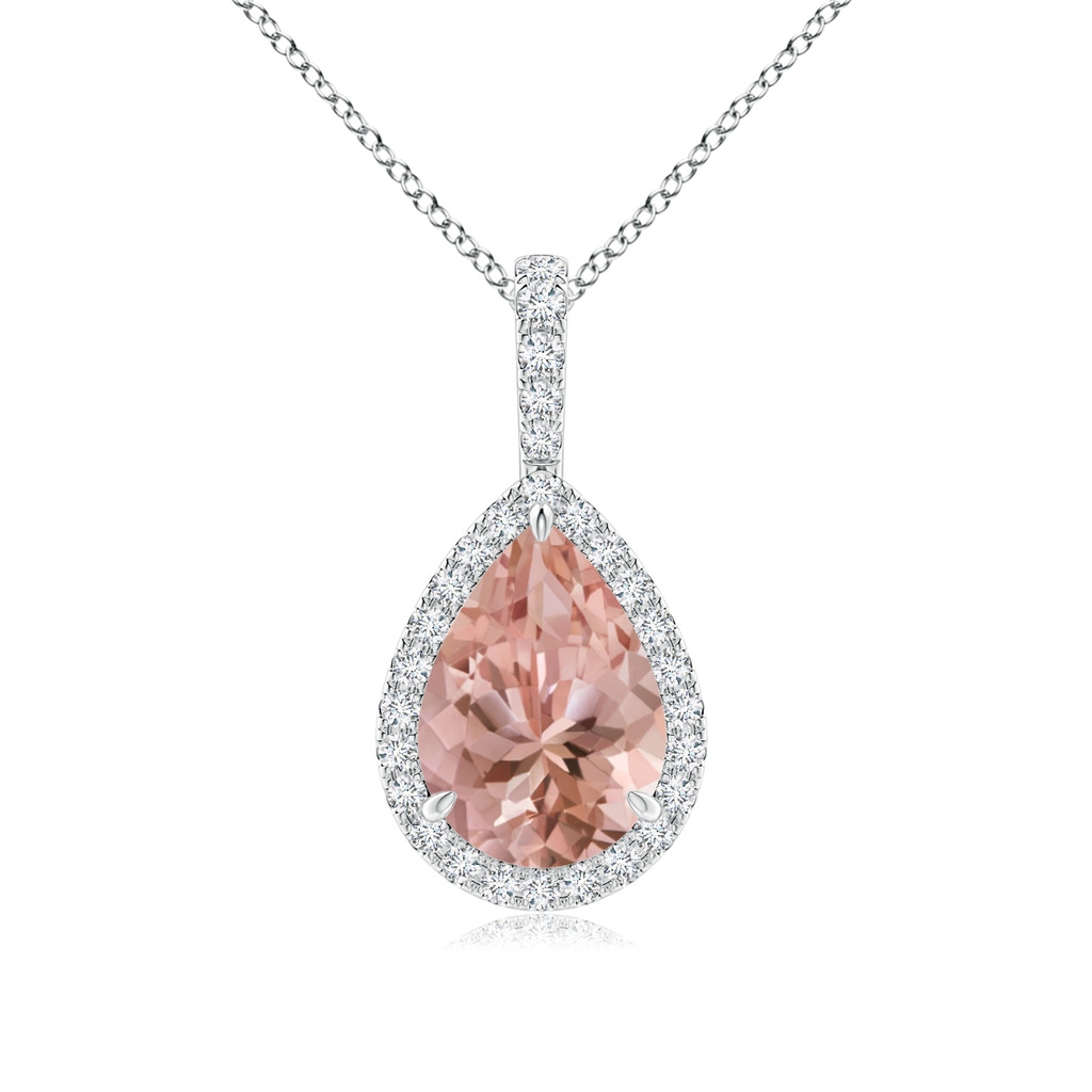 10x7mm AAAA Morganite Teardrop Pendant with Diamond Halo in P950 Platinum