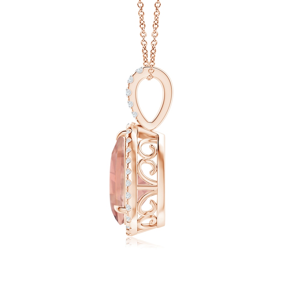 10x7mm AAAA Morganite Teardrop Pendant with Diamond Halo in Rose Gold side-1