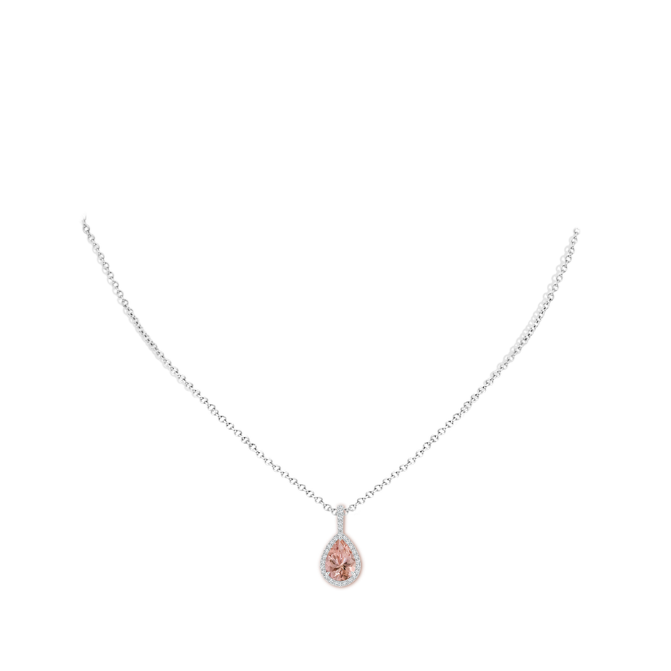 10x7mm AAAA Morganite Teardrop Pendant with Diamond Halo in White Gold pen